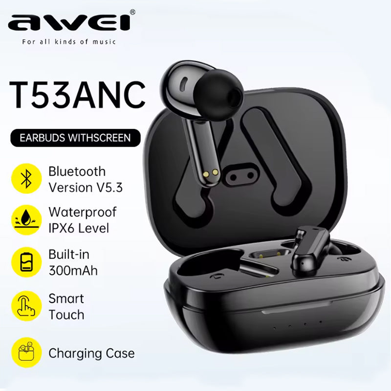 Awei T53 TWS Auricolari Bluetooth da Gaming con Display LED | T53-ANC