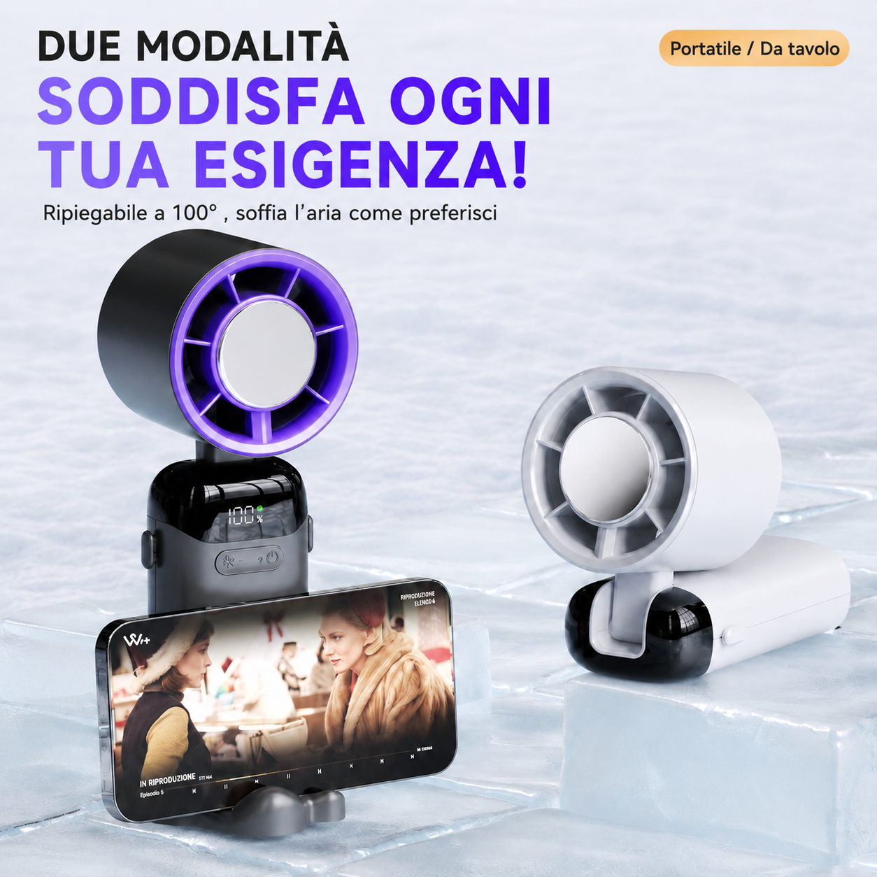 Ventilatore Portatile con Display LED, Motore Brushless 100.000 RPM, Batteria 3000 mAh, 199 Livelli di Velocità, Piastra in Ceramica a Contatto, Pieghevole 100°, da Collo, Tavolo e Mano - 16N