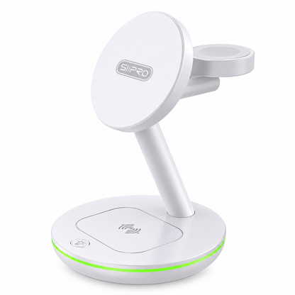 SiiPRO Caricatore Wireless Magnetico 3 in 1 da 15W con Luce LED, Stazione di Ricarica per Smartphone, Smartwatch e Auricolari, Supporto da Scrivania – SW-41