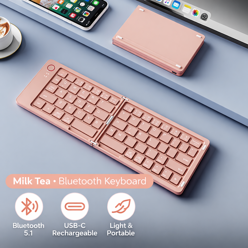 Mini Tastiera Bluetooth Pieghevole | Ultra Sottile e Portatile |Chiusura Magnetica |Compatibile con iOS Android Windows per smartphone tablet e laptop  - B023