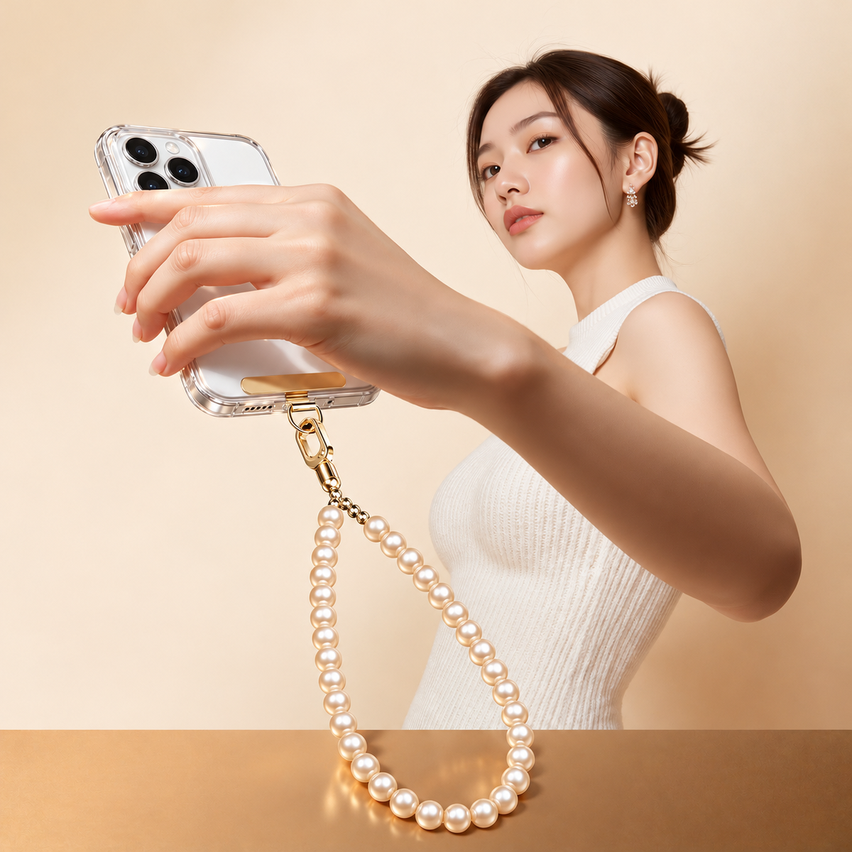 Laccetto per Cellulare con Perline Decorative – Cordino da Polso Elegante con Moschettone e Piastrina Sottile da 0,18 mm, Accessorio Fashion per Smartphone e Borsa-LC05