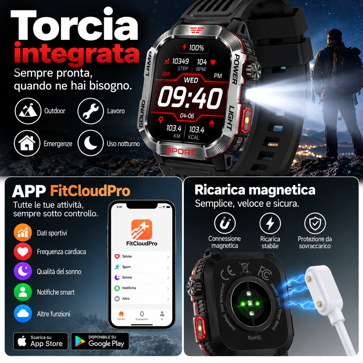 Smartwatch Sport AMOLED 2,01" con Chiamate Bluetooth, 100+ Modalità Sport, IP68, Torcia, Cardiofrequenzimetro e Batteria 600mAh LS-SW02