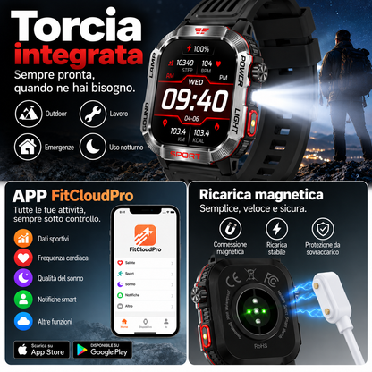 Smartwatch Sport AMOLED 2,01" con Chiamate Bluetooth, 100+ Modalità Sport, IP68, Torcia, Cardiofrequenzimetro e Batteria 600mAh LS-SW02