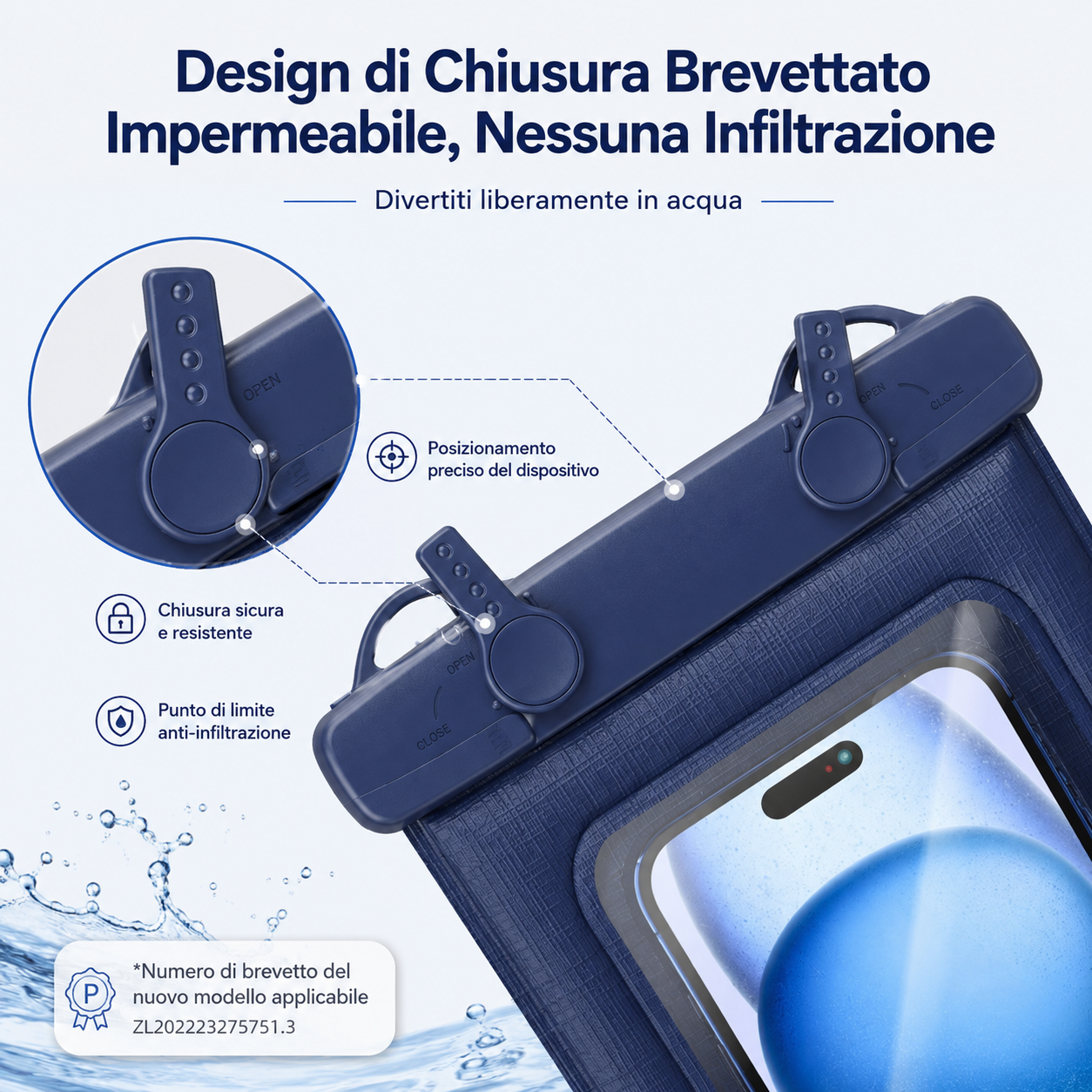 Custodia Galleggiante Impermeabile IPX8 per Smartphone con Chiusura Brevettata, Certificazione SGS, Touch Screen, Tracolla Regolabile e Colori Multipli – Compatibile fino a 7,2 Pollici-J010-2