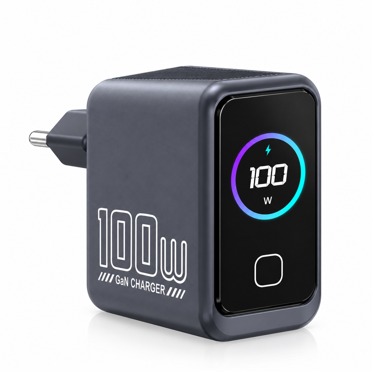 Caricatore Rapido GaN 100W con Display Intelligente AI, Alimentatore da Parete USB-C e USB-A, Monitoraggio Potenza e Temperatura, Ricarica Multiporta per Smartphone, Tablet e Laptop, Spina EU-X100PRO