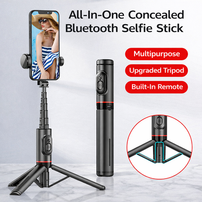 Selfie Stick Mini All-in-One Portatile per Smartphone con Treppiede Integrato, Luce di Riempimento e Telecomando Bluetooth - Q12S