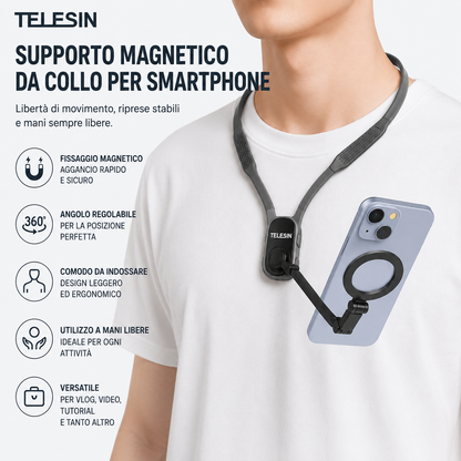 TELESIN Supporto Magnetico da Collo per Smartphone – Mani Libere, Riprese POV e Massima Flessibilità MNM-001