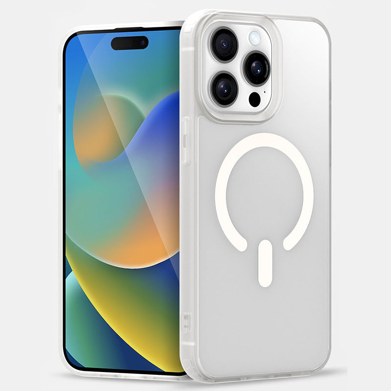 Cover per iPhone trasparente opaca con bordi colorati, compatibile con MagSafe - 7016