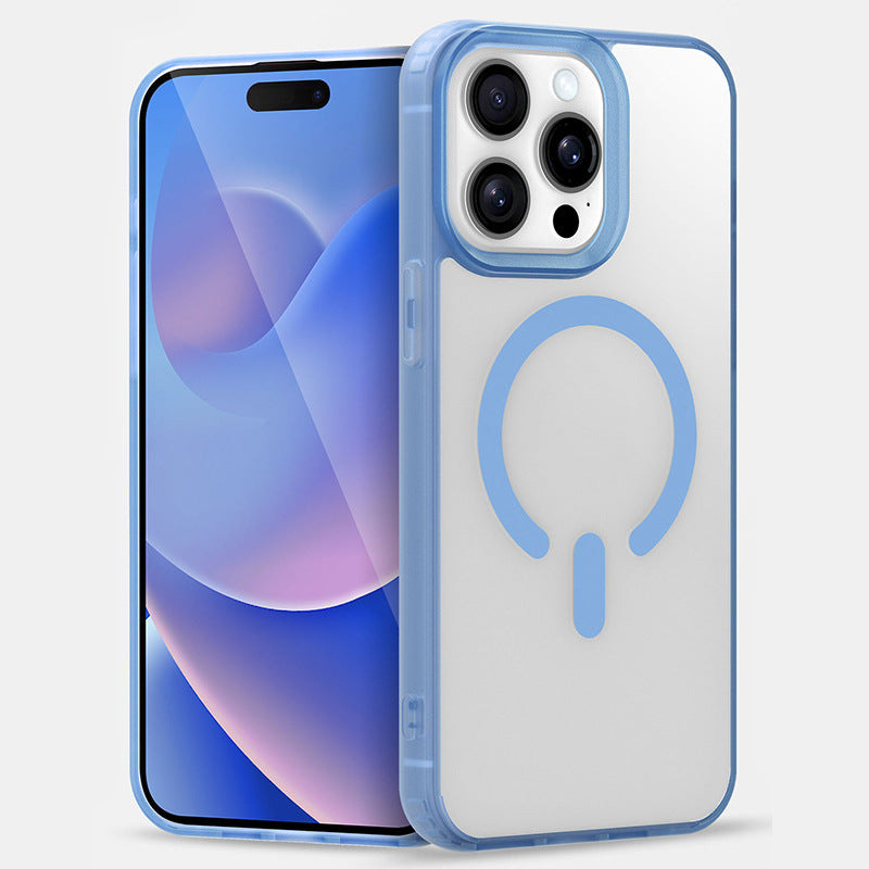 Cover per iPhone trasparente opaca con bordi colorati, compatibile con MagSafe - 7016
