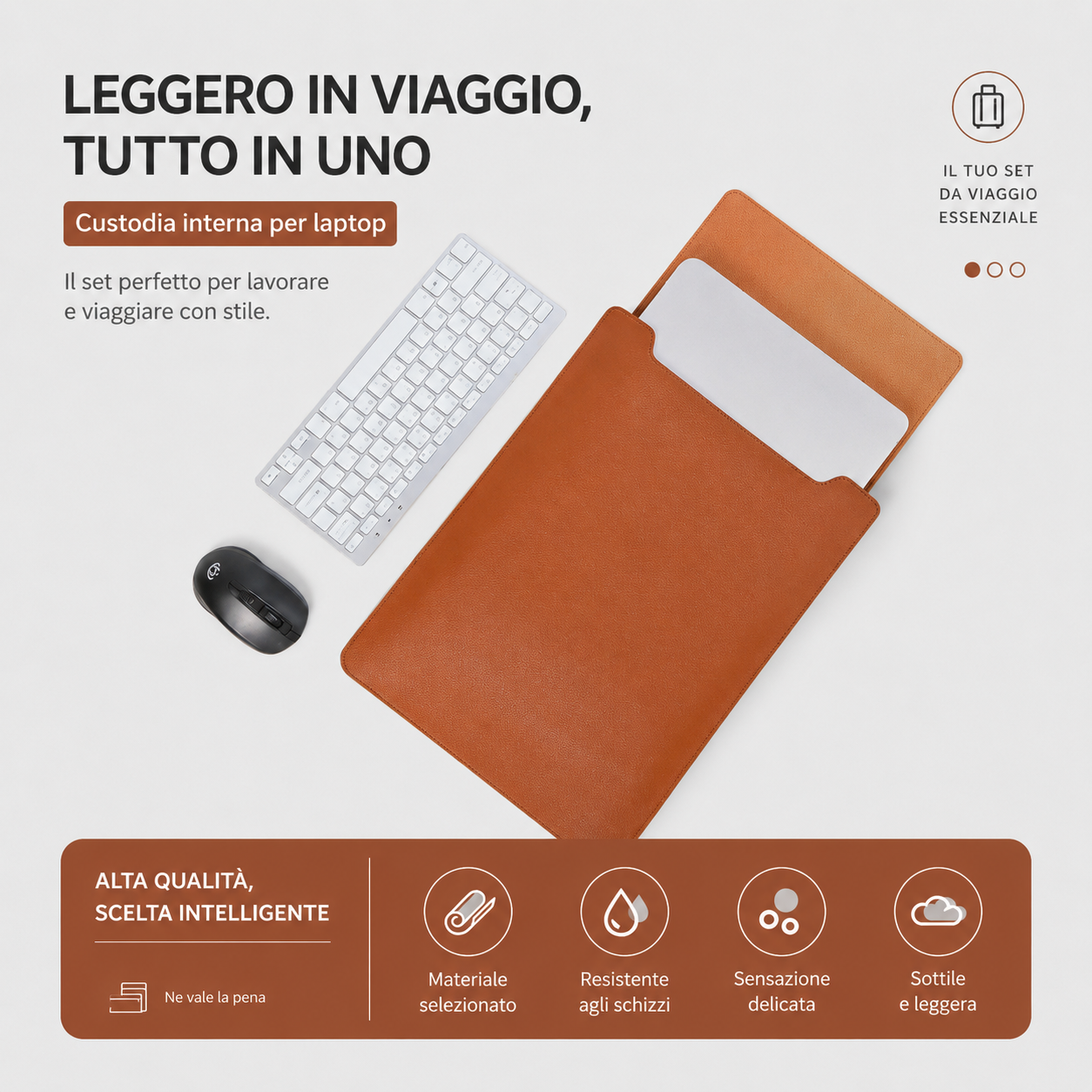 Custodia Borsa in pelli PU per Laptop – compatibile con tablet macbook - Sottile e Leggera, Interno Morbido, Resistente agli Schizzi e ai Graffi, Utilizzabile come Tappetino Mouse - DNB01