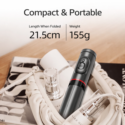 Selfie Stick Mini All-in-One Portatile per Smartphone con Treppiede Integrato, Luce di Riempimento e Telecomando Bluetooth - Q12S