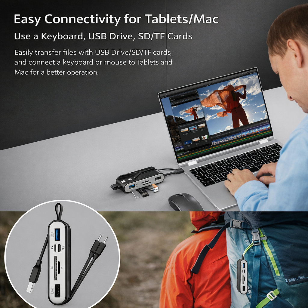 Hub 6 Porte 3-in-1 ad Alta Velocità con Lettore SD/TF + Doppia Ricarica – Compatibile con Smartphone e Computer - NK-1058