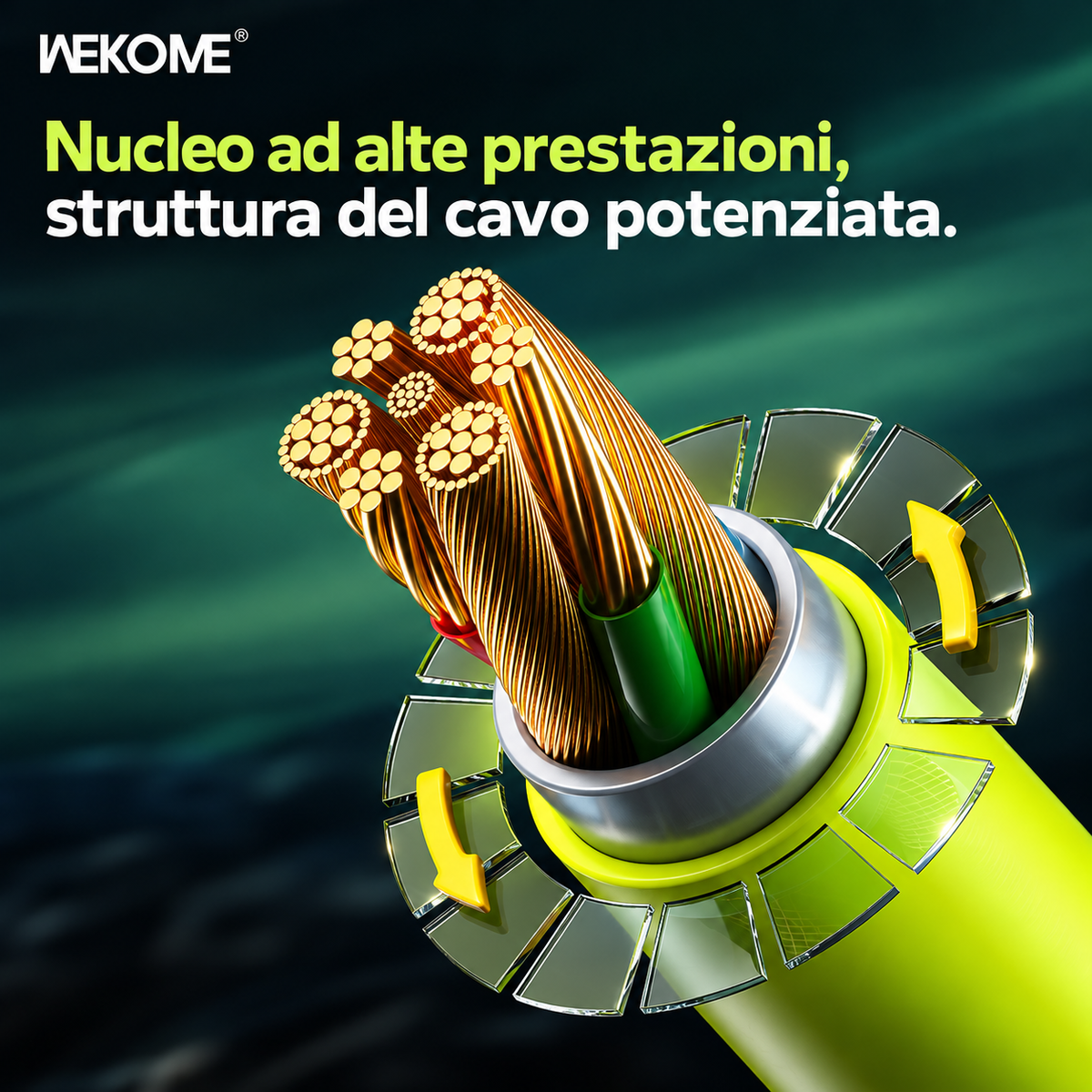 Cavo di Ricarica Rapida per Auto 4 in 1, 240W, Compatibile con CarPlay, Spirale Estensibile fino a 1,8 m, Connettori USB, Type-C e Lightning, per Smartphone e Tablet, Design Antigroviglio – WDC-80