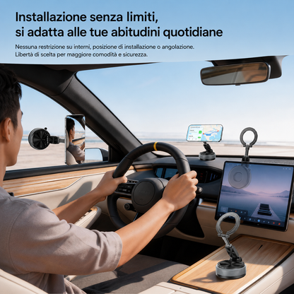Supporto Magnetico 2 in 1 con Anello MagSafe | Rotazione 360° | Ventosa Ultra Forte Multiuso per Auto, Casa e Uso Quotidiano - A20