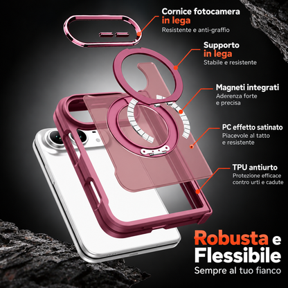 Cover Magnetica Antiurto con Supporto ad Anello 360° per iPhone – Ricarica Wireless e Protezione Fotocamera - DUO02