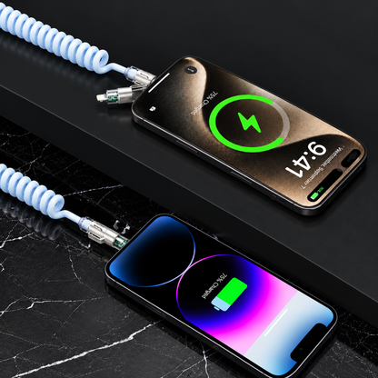 Cavo Ricarica Rapida 4 in 1 fino a 240W con Profumazione Integrata, Spirale Estensibile per Auto, Compatibile con CarPlay e Trasferimento Dati, USB-A/USB-C a Type-C/Lightning – BS240W