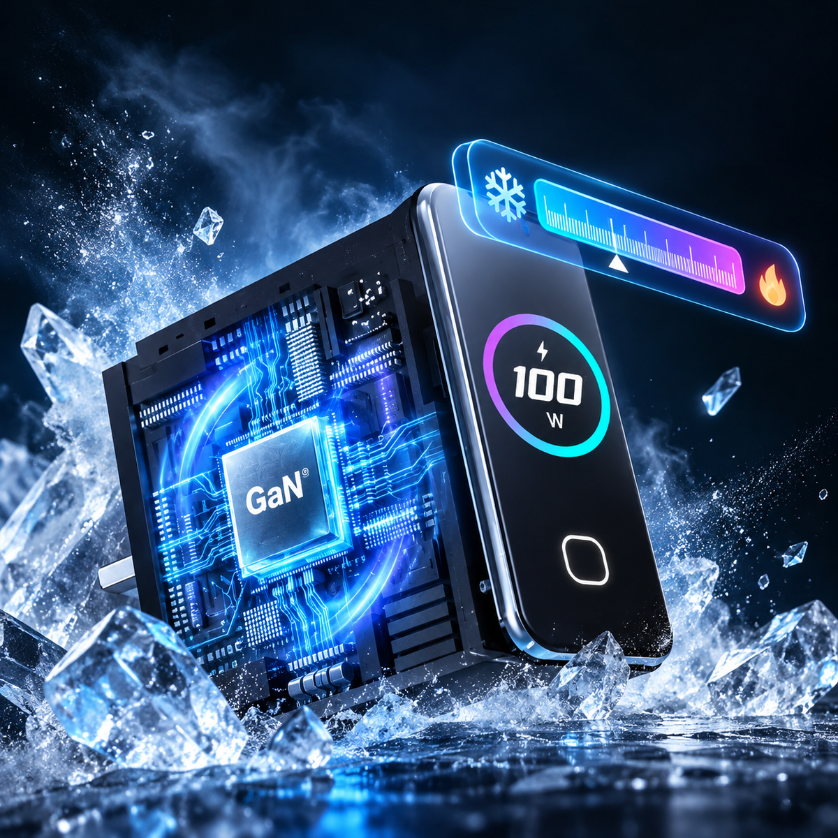 Caricatore Rapido GaN 100W con Display Intelligente AI, Alimentatore da Parete USB-C e USB-A, Monitoraggio Potenza e Temperatura, Ricarica Multiporta per Smartphone, Tablet e Laptop, Spina EU-X100PRO