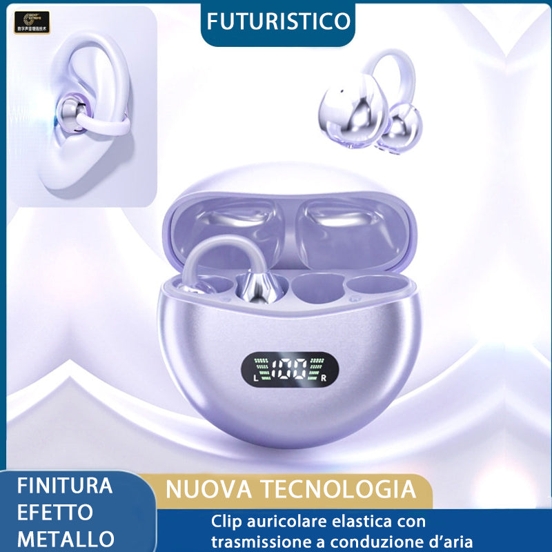 Auricolari Bluetooth| Design open-ear a clip | Non in-ear | Bluetooth 5.4 | Lunga autonomia - M79