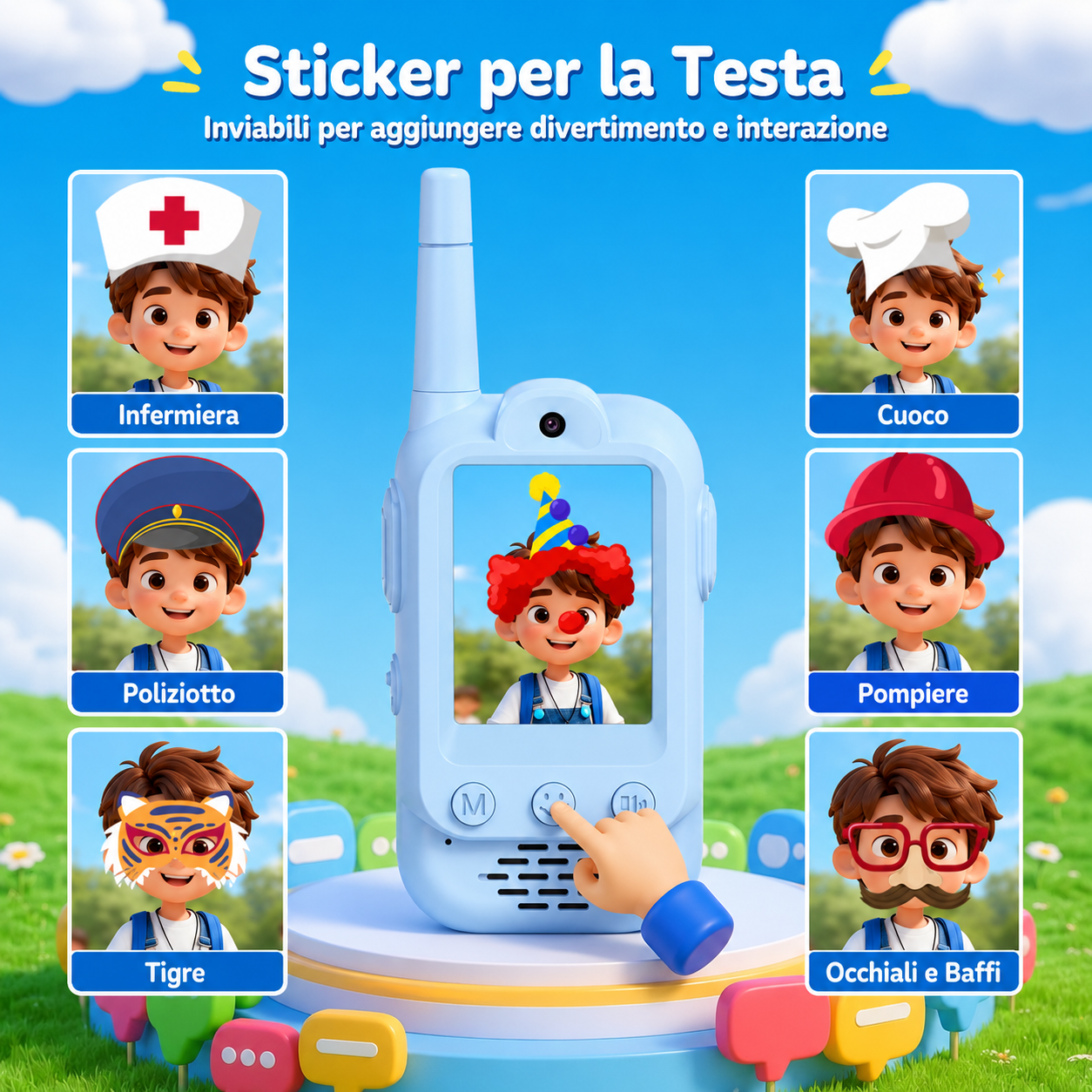 Walkie Talkie Video Smart per Bambini Connessione Wireless Doppia Videochiamata HD Schermo IPS Ricarica Type-C Batteria a Lunga Durata Audio HD-M008