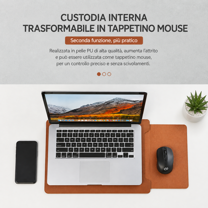 Custodia Borsa in pelli PU per Laptop – compatibile con tablet macbook - Sottile e Leggera, Interno Morbido, Resistente agli Schizzi e ai Graffi, Utilizzabile come Tappetino Mouse - DNB01