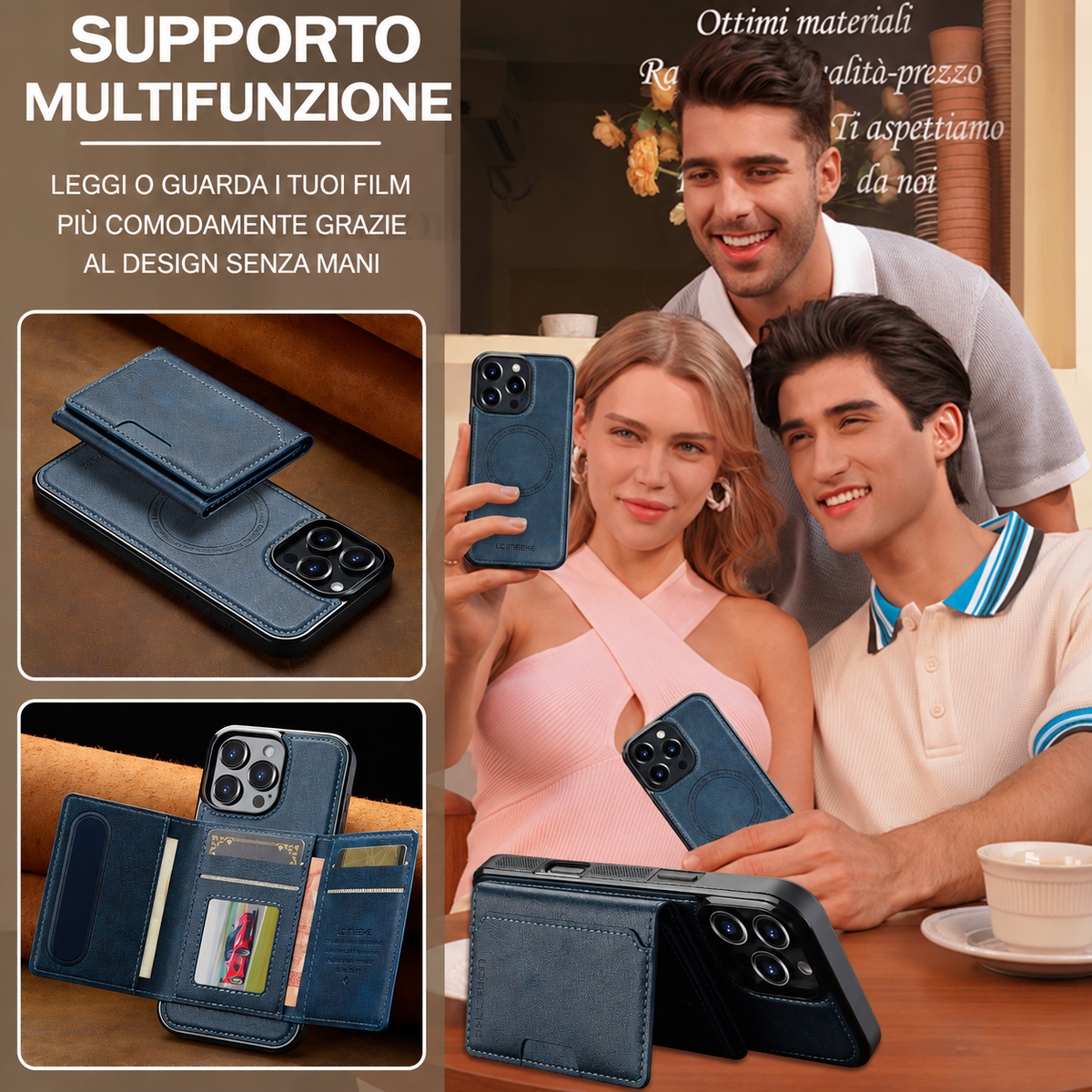 Cover Magnetica con Portafoglio Rimovibile 2 in 1 – Supporto Regolabile e Porta Carte CS15