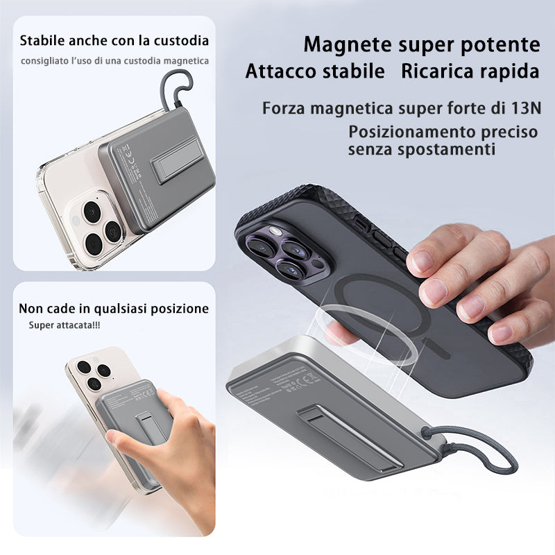Power Bank Magnetico MagSafe con supporto e cavo Type C integrato - per Android e iPhone - 10000mAh - Ricarica Veloce - C05