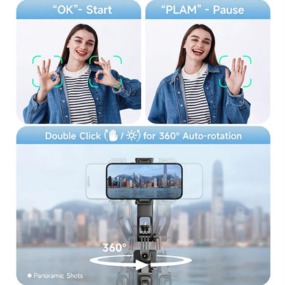 Selfie Stick AI con Tracciamento Facciale, Treppiede Telescopico e Stabile con Telecomando Bluetooth, Rotazione 360°, Compatibile con iPhone e Android - C17