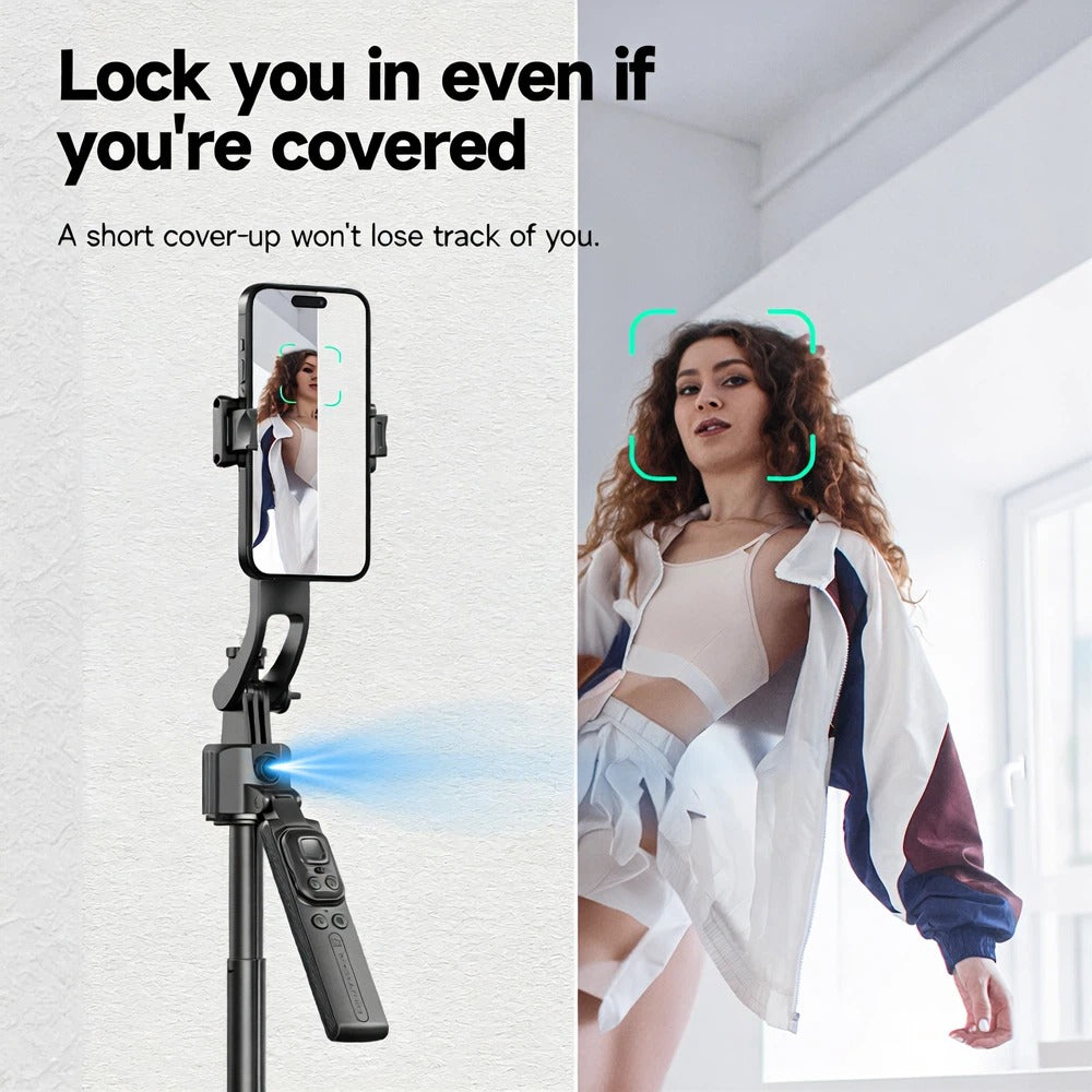 Selfie Stick AI con Tracciamento Facciale, Treppiede Telescopico e Stabile con Telecomando Bluetooth, Rotazione 360°, Compatibile con iPhone e Android - C17