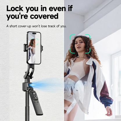 Selfie Stick AI con Tracciamento Facciale, Treppiede Telescopico e Stabile con Telecomando Bluetooth, Rotazione 360°, Compatibile con iPhone e Android - C17