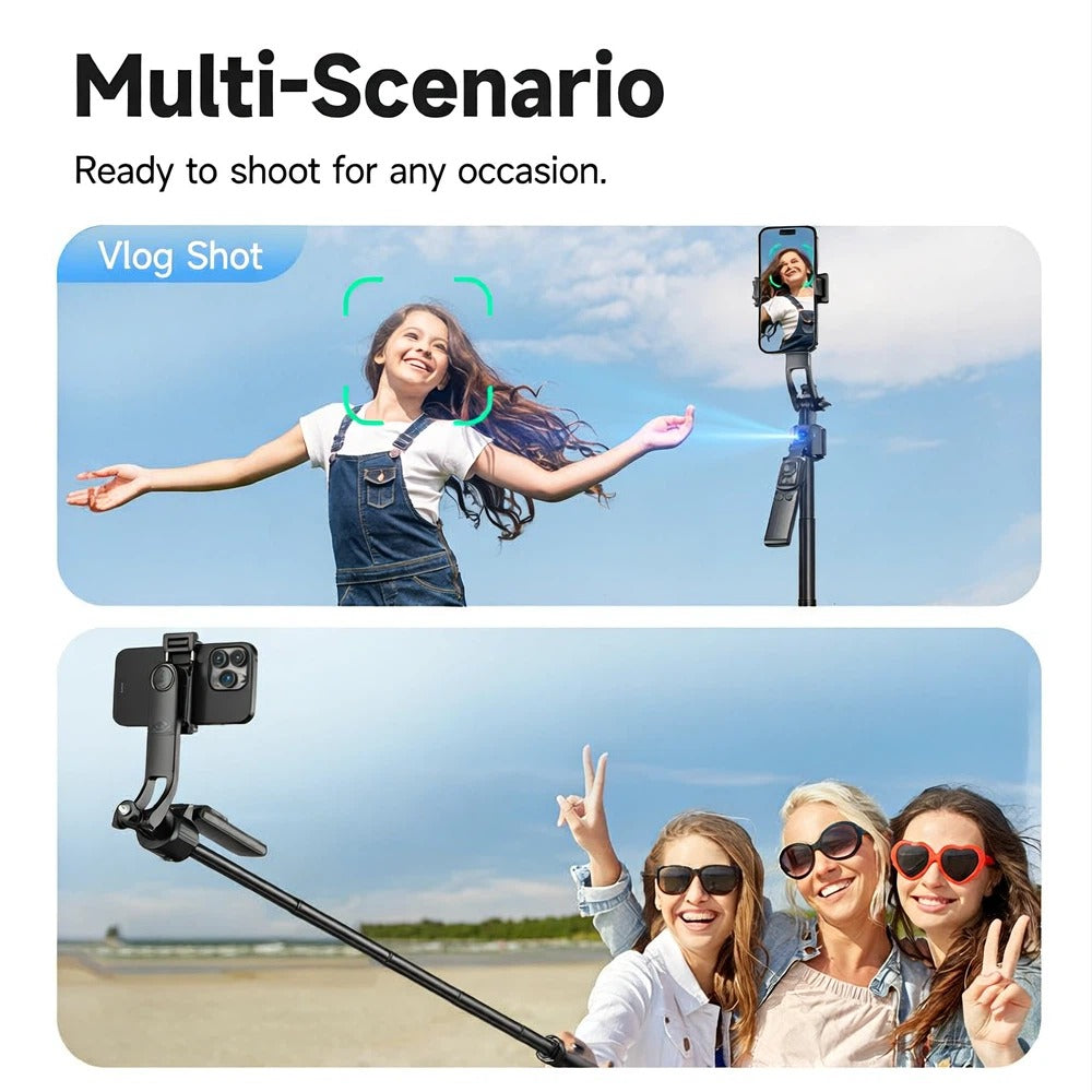 Selfie Stick AI con Tracciamento Facciale, Treppiede Telescopico e Stabile con Telecomando Bluetooth, Rotazione 360°, Compatibile con iPhone e Android - C17