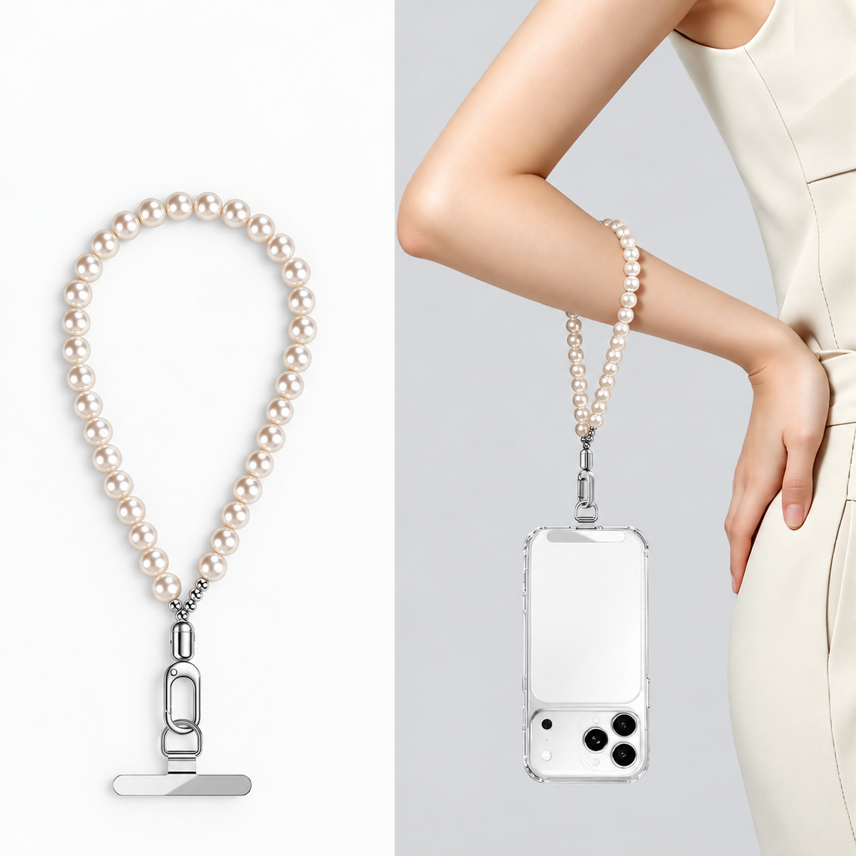 Laccetto per Cellulare con Perline Decorative – Cordino da Polso Elegante con Moschettone e Piastrina Sottile da 0,18 mm, Accessorio Fashion per Smartphone e Borsa-LC05