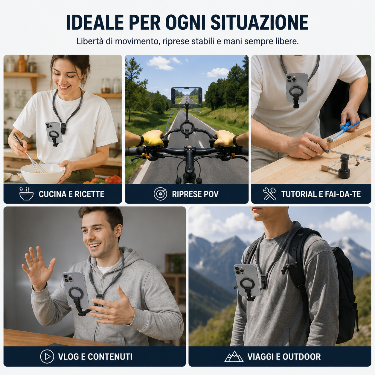 TELESIN Supporto Magnetico da Collo per Smartphone – Mani Libere, Riprese POV e Massima Flessibilità MNM-001