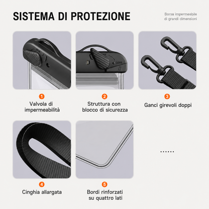 Custodia Impermeabile Universale per Smartphone fino a 8 Pollici con Tracolla Regolabile – Touch Sensibile, IPX8 fino a 30 Metri, Porta Cellulare Waterproof per Mare, Piscina, Spiaggia e Kayak-J011