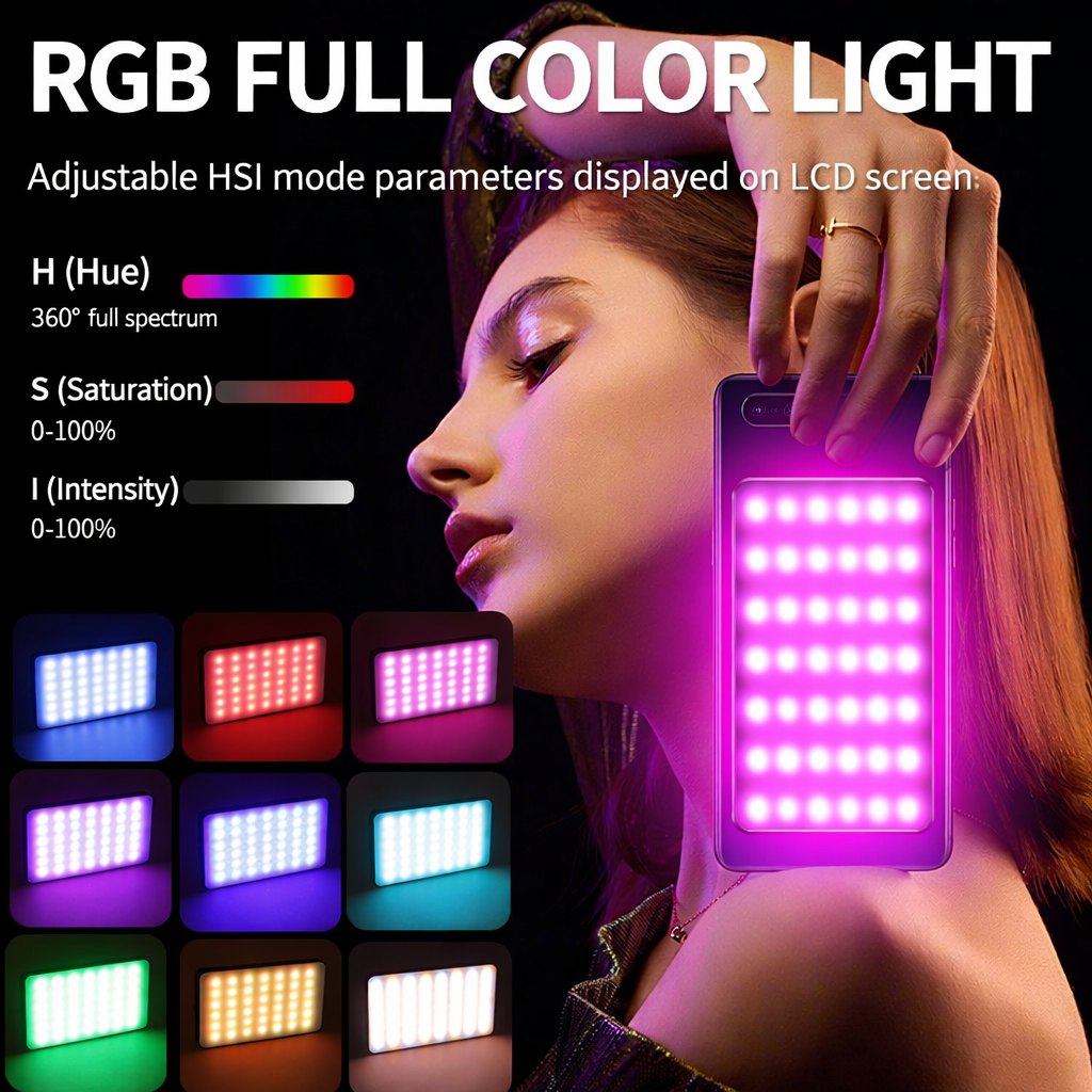 Luce LED Tascabile Magnetica RGB Display OLED | Luce per Video e Live Streaming |2500–9000K | 22 Effetti FX | Batteria 2000mAh - M20