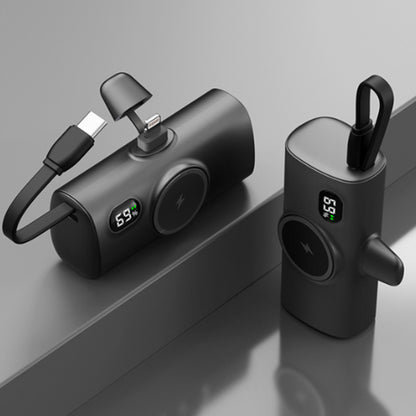 Power Bank Tascabile a Forma di Capsula | Wireless con Ricarica Magnetica | Compatibile con Smartwatch | Con Cavo Integrato | Porta Type-C | Design Ultra Compatto - PT01