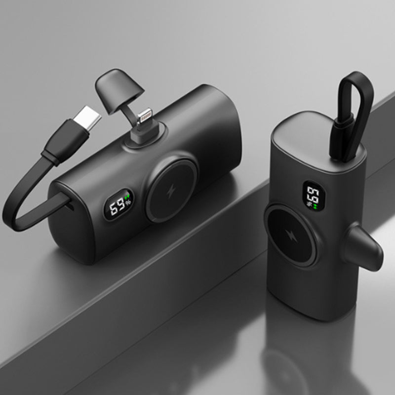 Power Bank Tascabile a Forma di Capsula | Wireless con Ricarica Magnetica | Compatibile con Smartwatch | Con Cavo Integrato | Porta Type-C | Design Ultra Compatto| 5000mAh - PT01
