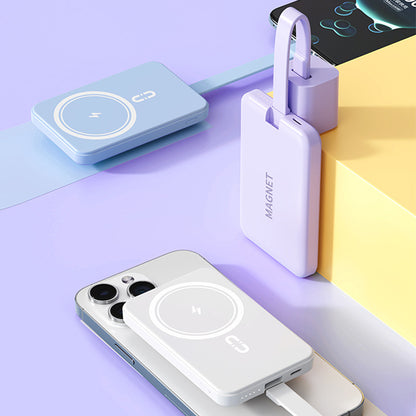 Power bank portatile di grande capacità da 10.000 mAh, con ricarica rapida wireless magnetica di emergenza e cavo integrato - YJ01