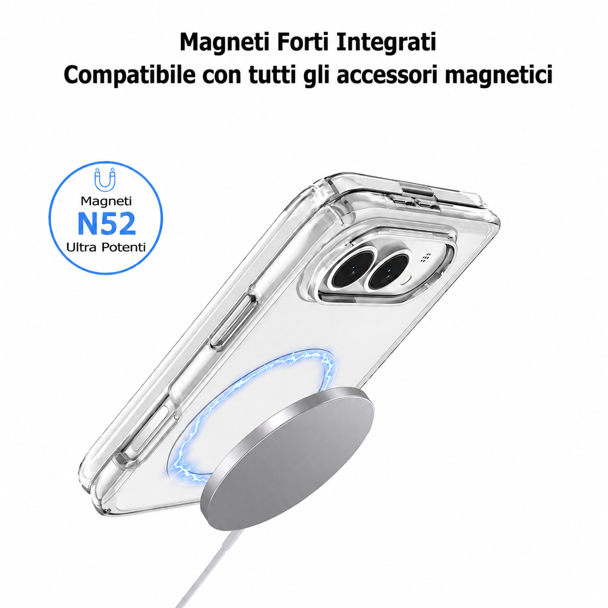 Custodia Trasparente Magnetica per SmartphonePieghevole, Magneti N52, Bordi Rialzati ProtezioneSchermo e Fotocamera, Compatibile con AccessoriMagnetici - DUO01