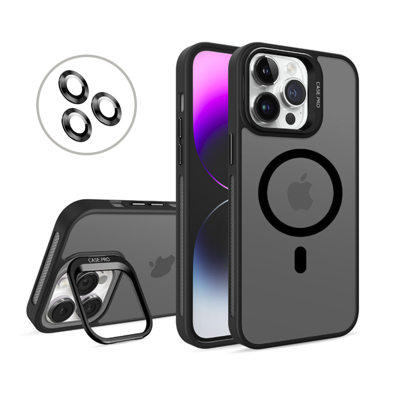 Cover per iPhone con Supporto Fotocamera Integrato - incluso cerchi fotocamere – Semi-trasparente -Compatibile con MagSafe - 1107