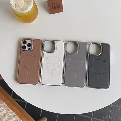 Cover per iPhone in Pelle Vegana – Premium con Magneti MagSafe, Bordi Cromati, Antiurto 360°, Anti-Ingiallimento – Mod. CS02