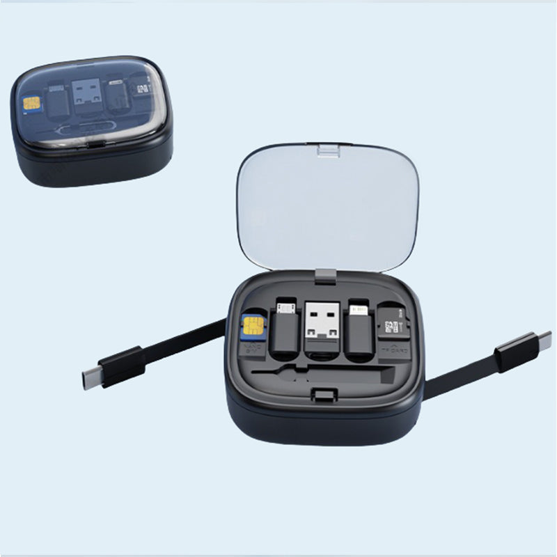 Cavo dati 6 in 1 retrattile multifunzione | Ricarica rapida 60W | Supporto per telefono integrato | Scatola organizer compatta - CV61