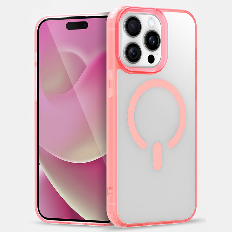 Cover per iPhone trasparente opaca con bordi colorati, compatibile con MagSafe - 7016