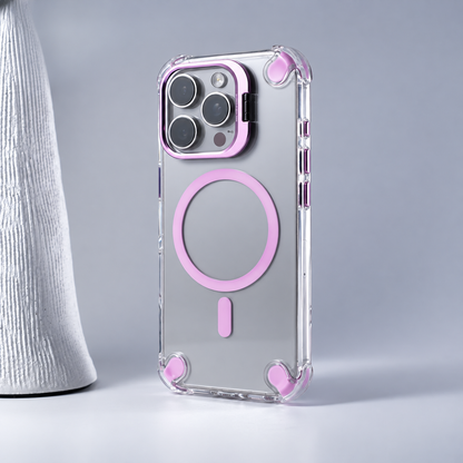 Cover Trasparente con Supporto Integrato nella Cornice Fotocamera per iPhone | MagSafe & Anti-Urto CS07