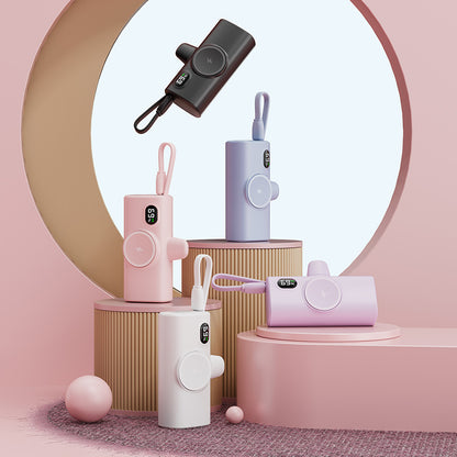 Power Bank Tascabile a Forma di Capsula | Wireless con Ricarica Magnetica | Compatibile con Smartwatch | Con Cavo Integrato | Porta Type-C | Design Ultra Compatto| 5000mAh - PB01